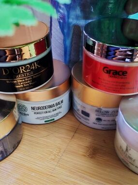 SET OF SIX New Luxury Professional Body BUTTERS 6-10oz JARS with METALLIC Lids